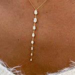 18K Solid Gold Diamond Oval Lariat Necklace - Close Up | Riyanika Jewels
