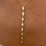 18K Solid Gold Diamond Oval Lariat Necklace - Alternate Angle | Riyanika Jewels