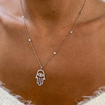 18K Solid Gold Lab Grown Diamond Hamsa Pendant Necklace - Side View | Riyanika Jewels