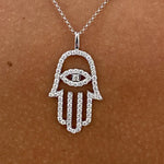 14K Solid Gold Lab Grown Diamond Hamsa Pendant Necklace