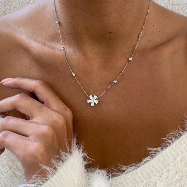 18K Solid Gold Round & Pear Lab Grown Diamond Cluster Pendant Necklace | Riyanika Jewels
