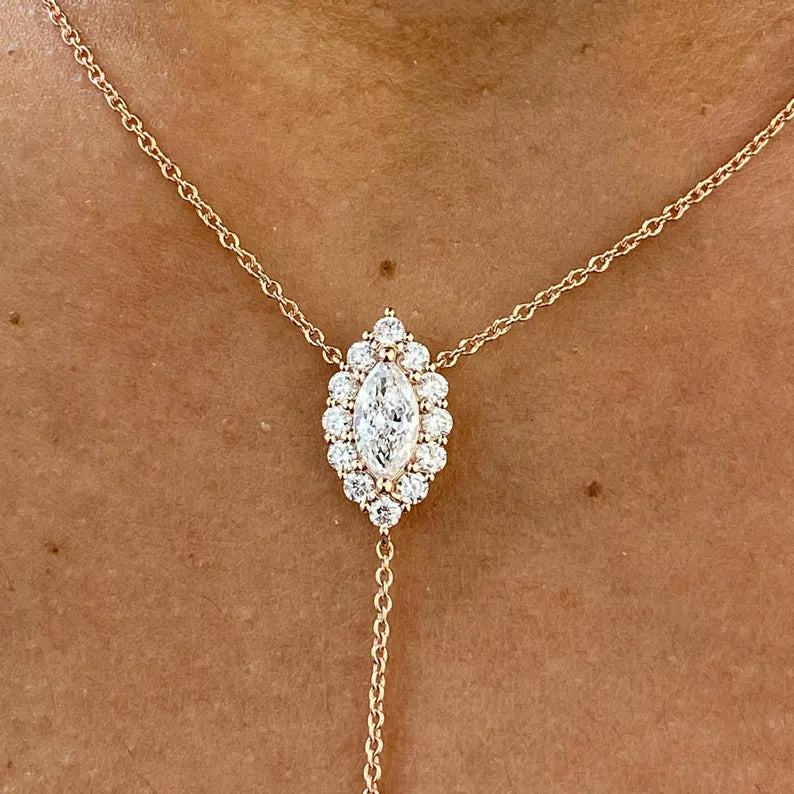 14K Natural Diamond Cluster Necklace