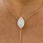 18K Solid Gold Diamond Lariat Cluster Necklace - View 6 | Riyanika Jewels
