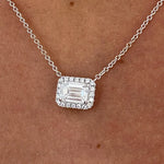 14K Emerald Round Cut Halo Pendant Necklace