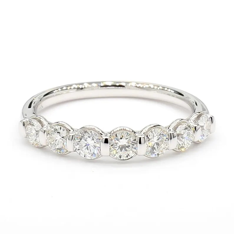 18K Solid Gold Round Lab Grown Diamond 0.81 Carat Wedding Band - Close Up | Riyanika Jewels