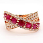 18K Solid Gold Red Oval Ruby & Lab Grown Diamond 2.04 Carat Cocktail Ring - Side View