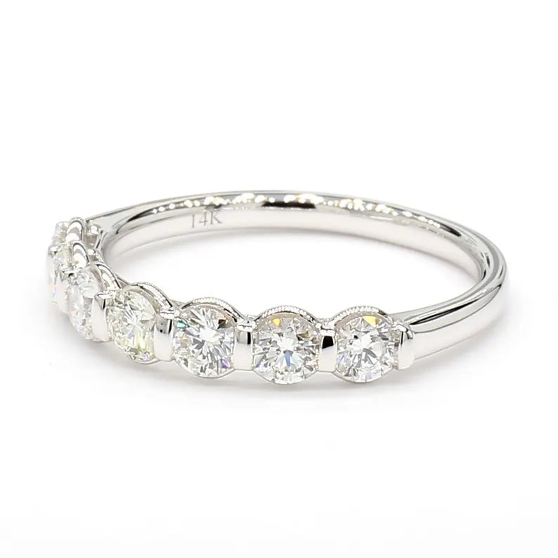 18K Solid Gold Round Lab Grown Diamond 0.81 Carat Wedding Band - Side View | Riyanika Jewels