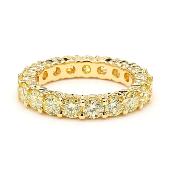 2.55ct Fancy Yellow Diamond Round Cut Eternity Band in 18K Solid Gold | Riyanika