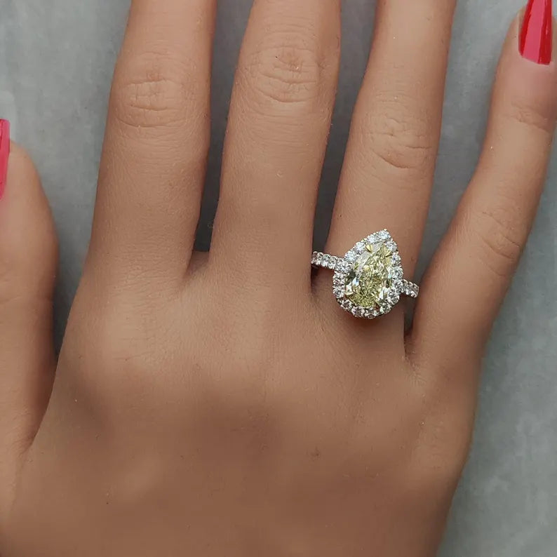 18K Solid Gold IGI Certified Lab Grown Yellow Pear Diamond 3.41 Carat CTW Cocktail Ring - Alternate Angle | Riyanika Jewels