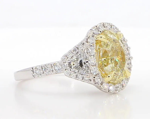 18K Solid Gold IGI Certified Lab Grown Yellow Oval Diamond 4.06 Carat CTW Cocktail Ring - Side View | Riyanika Jewels