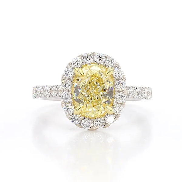 3.28ct Fancy Yellow Diamond Oval Cut Cocktail Ring in 18K Solid Gold | Riyanika