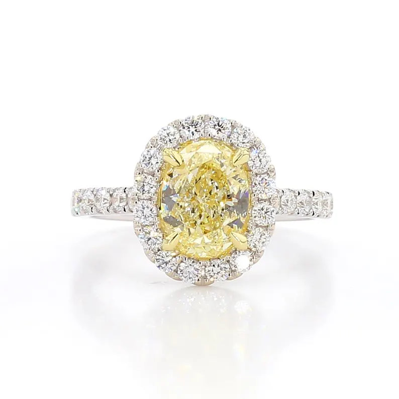 3.28ct Fancy Yellow Diamond Oval Cut Cocktail Ring in 18K Solid Gold | Riyanika