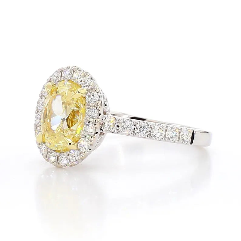 3.28ct Fancy Yellow Diamond Oval Cut Cocktail Ring in 18K Solid Gold | Riyanika