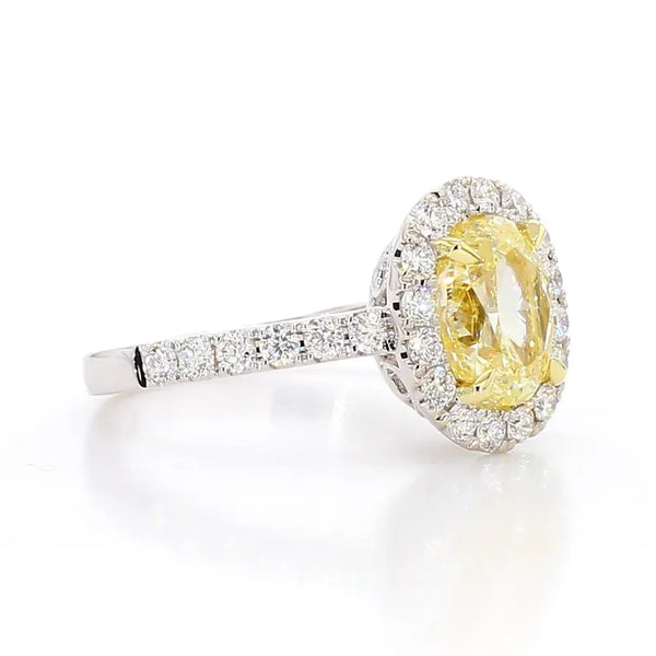 3.28ct Fancy Yellow Diamond Oval Cut Cocktail Ring in 18K Solid Gold | Riyanika
