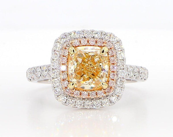 2.64ct Fancy Yellow Diamond Cushion Cut Cocktail Ring in 18K Solid Gold | Riyanika