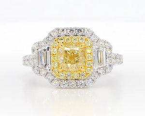 2.24ct Fancy Yellow Diamond Cushion Cut Cocktail Ring in 18K Solid Gold | Riyanika