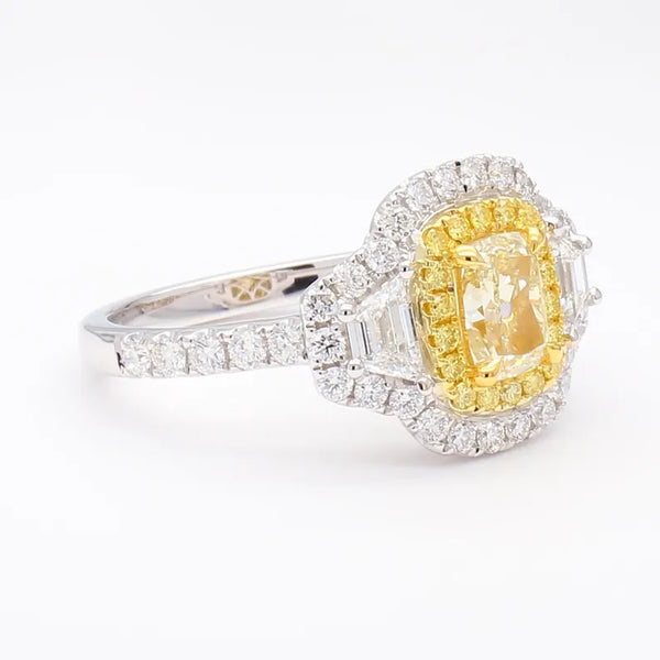 18K Solid Gold 2.13 Carat Cushion Yellow Lab Grown Diamond Cocktail Ring - Side View | Riyanika Jewels
