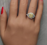 14K 2.13ct Lab Grown Yellow Diamond Cushion Cut Cocktail Ring