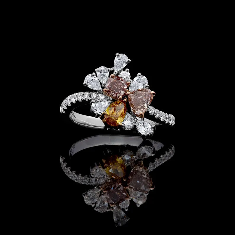 18K Solid Gold 2.12 Carat Mix Fancy Color Lab Grown Diamond Cocktail Ring - Alternate Angle