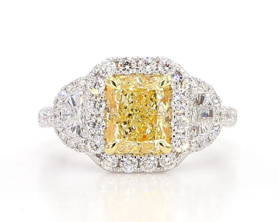 3.21ct Fancy Yellow Diamond Radiant Cut Cocktail Ring in 18K Solid Gold | Riyanika