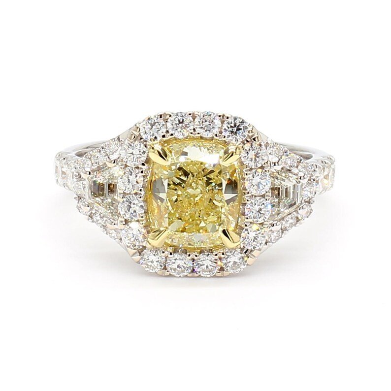 2.75ct Fancy Yellow Diamond Cushion Cut Cocktail Ring in 18K Solid Gold | Riyanika