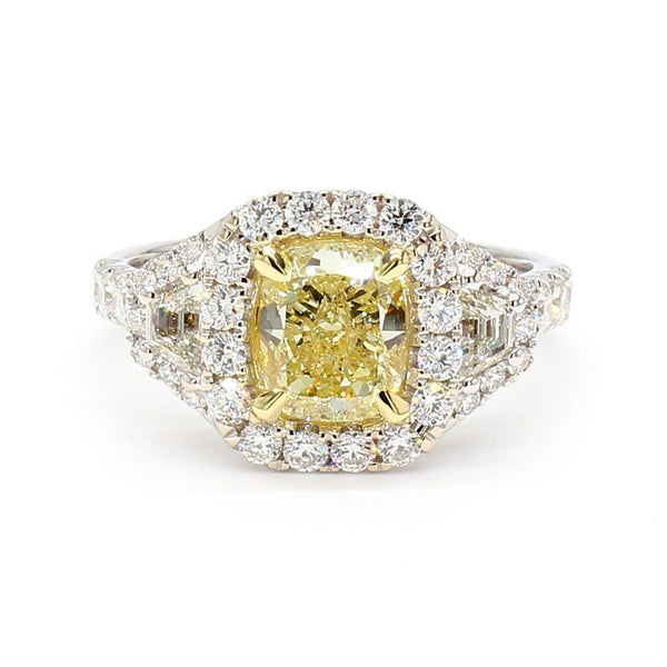 18K Solid Gold IGI Certified Lab Grown Yellow Cushion Diamond 2.75 Carat CTW Cocktail Ring - Side View | Riyanika Jewels