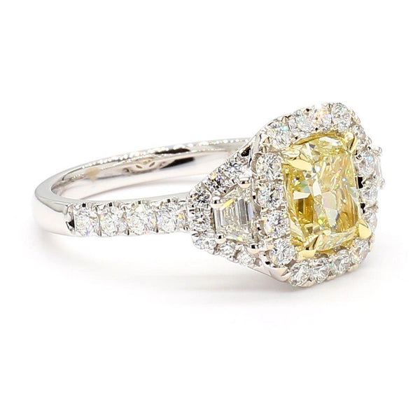 14K 2.75ct Lab Grown Yellow Diamond Cushion Cut Cocktail Ring