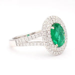 18K Solid Gold 2.18 Carat Oval Emerald and White Lab Grown Diamond Cocktail Ring - Close Up