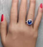 18K Solid Gold 4.78 Carat Oval Blue Sapphire and White Lab Grown Diamond Cocktail Ring - Alternate Angle | Riyanika Jewels