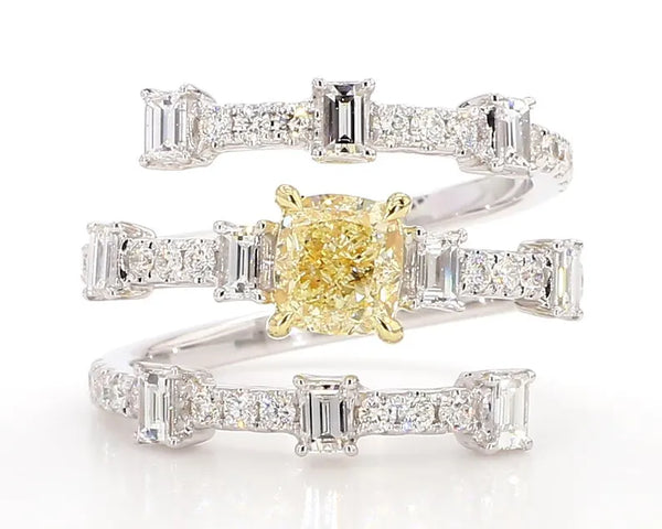 14K 2.28ct Lab Grown Yellow Diamond Cushion Cut Cocktail Ring