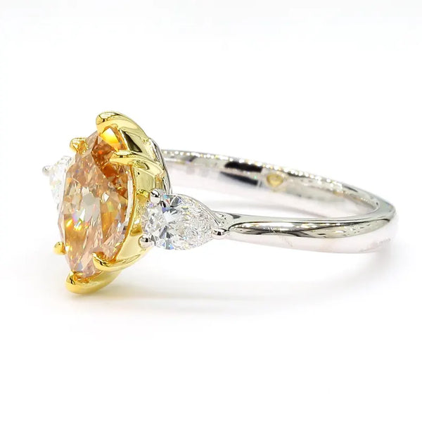 18K Solid Gold 1.70 Carat Marquise Yellow Lab Grown Diamond Cocktail Ring - Side View | Riyanika Jewels