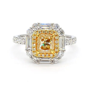 2.02ct Fancy Yellow Diamond Cushion Cut Cocktail Ring in 18K Solid Gold | Riyanika