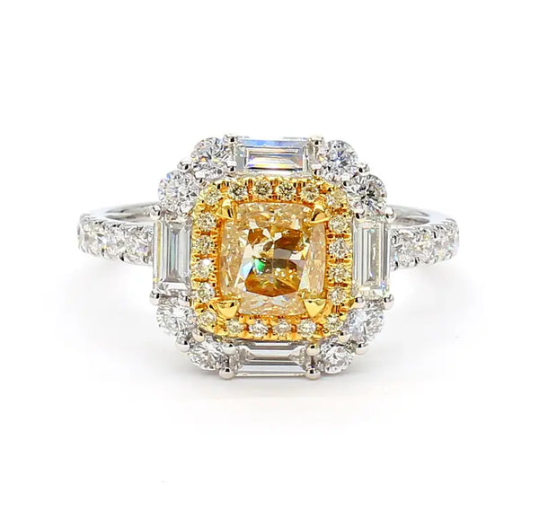 2.02ct Fancy Yellow Diamond Cushion Cut Cocktail Ring in 18K Solid Gold | Riyanika