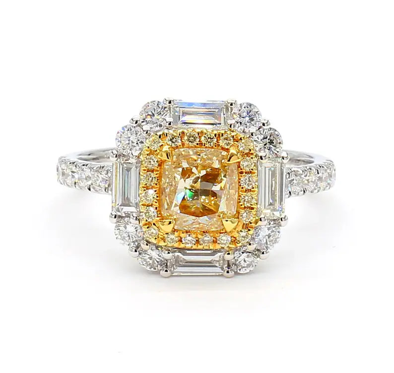 18K Solid Gold 2.02 Carat Cushion Yellow Lab Grown Diamond Cocktail Ring | Riyanika Jewels
