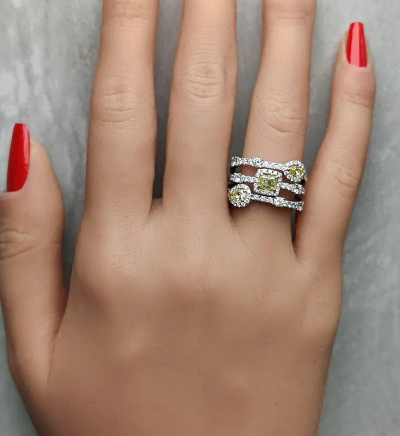 14K 2.22ct Lab Grown Yellow Diamond Cushion Cut Cocktail Ring