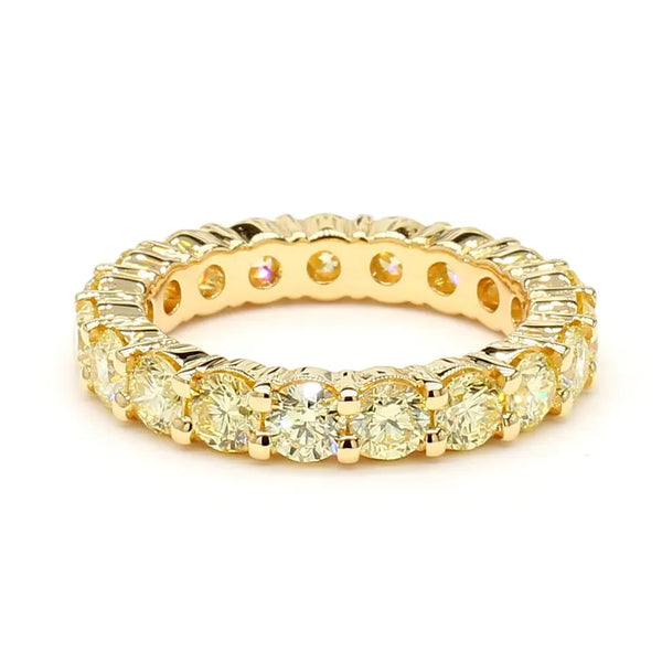 2.55ct Fancy Yellow Diamond Round Cut Eternity Band in 18K Solid Gold | Riyanika