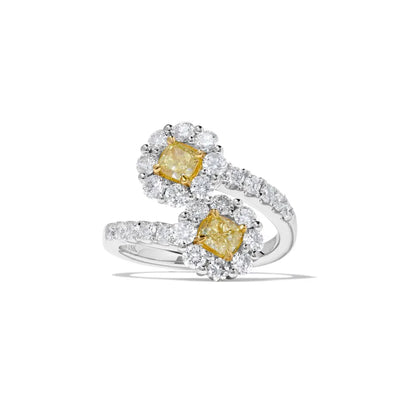 2ct Fancy Yellow Diamond Cushion Cut Cocktail Ring in 18K Solid Gold | Riyanika