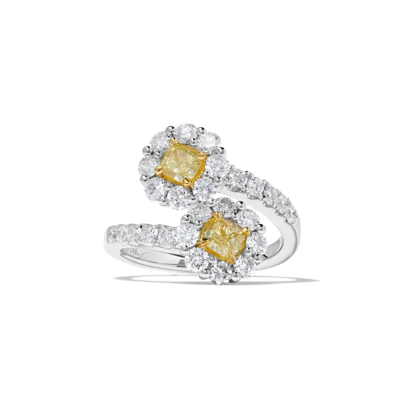 14K 2ct Lab Grown Yellow Diamond Cushion Cut Cocktail Ring