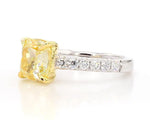 18K Solid Gold IGI Certified Lab Grown Yellow Cushion Diamond 4.55 Carat CTW Cocktail Ring - Close Up | Riyanika Jewels