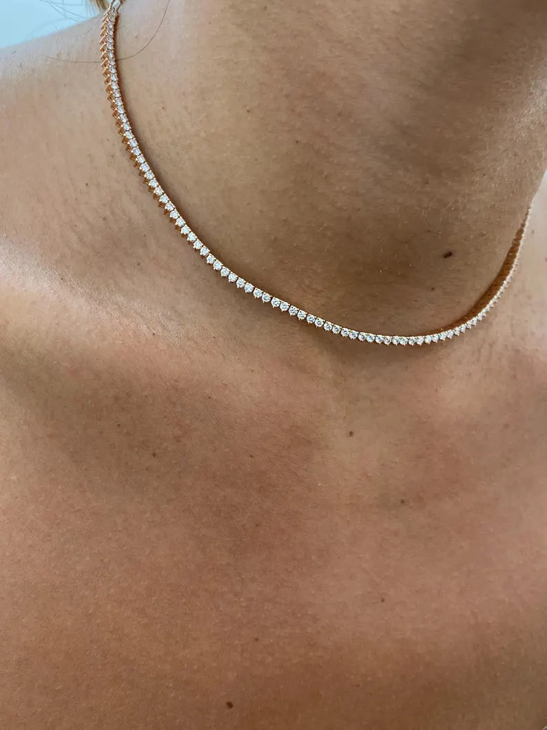 14K Solid Gold Lab Diamond Tennis Necklace