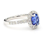 18K Solid Gold Blue Oval Sapphire & Lab Grown Diamond 2.07 Carat Cocktail Ring - Close Up