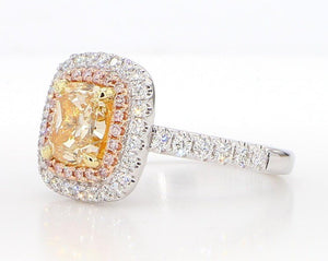 14K 2.64ct Lab Grown Yellow Diamond Cushion Cut Cocktail Ring