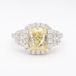 18K Solid Gold IGI Certified Lab Grown Yellow Cushion Diamond 3.40 Carat CTW Cocktail Ring - Detail