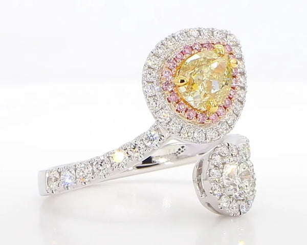 18K Solid Gold IGI Certified Lab Grown Yellow Pear Diamond 2.05 Carat CTW Cocktail Ring - Side View | Riyanika Jewels