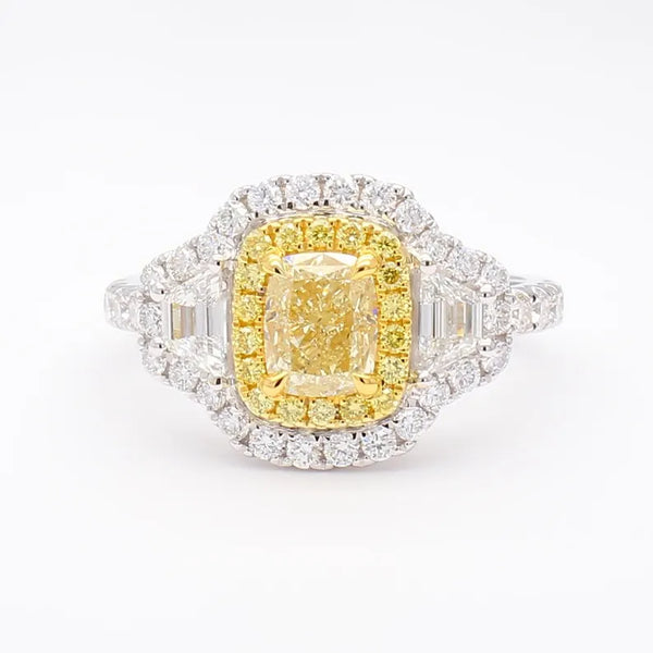 14K 2.13ct Lab Grown Yellow Diamond Cushion Cut Cocktail Ring