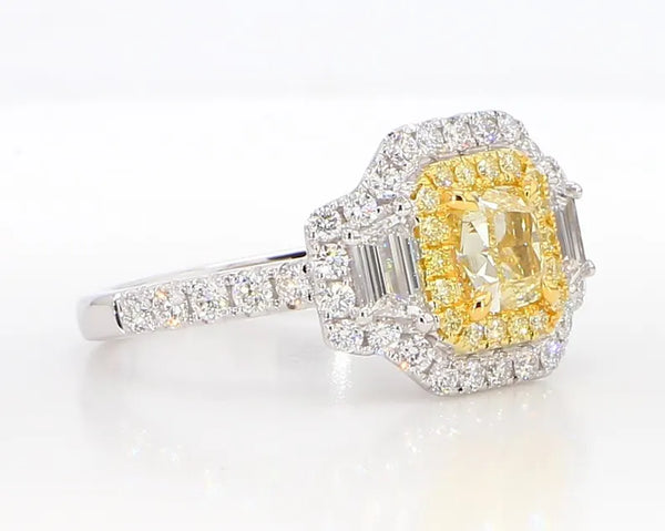 18K Solid Gold 2.24 Carat Cushion Yellow Lab Grown Diamond Cocktail Ring - Side View | Riyanika Jewels