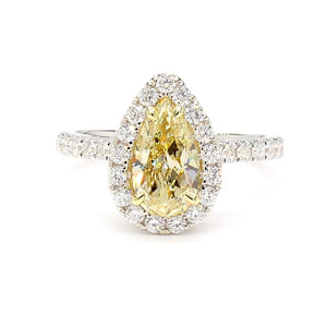 1.69ct Fancy Yellow Diamond Pear Cut Cocktail Ring in 18K Solid Gold | Riyanika
