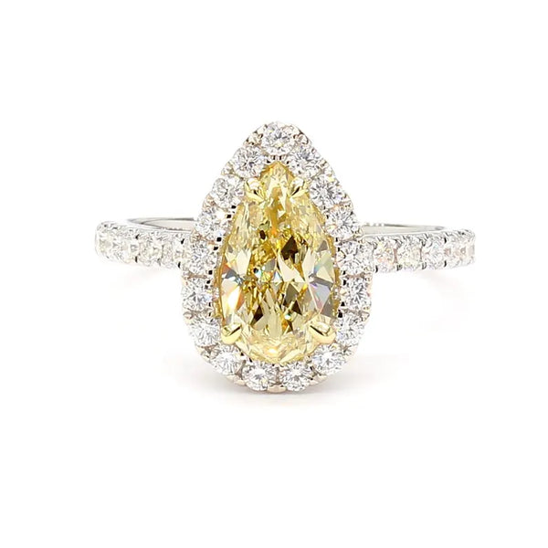 1.69ct Fancy Yellow Diamond Pear Cut Cocktail Ring in 18K Solid Gold | Riyanika