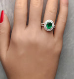 18K Solid Gold 2.18 Carat Oval Emerald and White Lab Grown Diamond Cocktail Ring - Alternate Angle