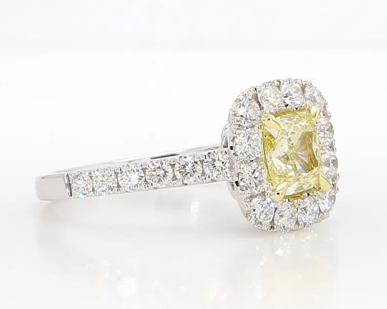1.94ct Fancy Yellow Diamond Cushion Cut Cocktail Ring in 18K Solid Gold | Riyanika